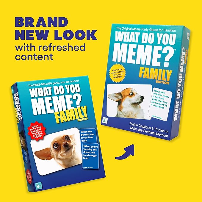 WHAT DO YOU MEME? Family Edition by Relatable – Kids Games 8+, Family Fun, TikTok Viral Game, Great Idea, Includes 300 Caption & 108 Photo Cards