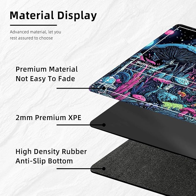 for MTG Playmat with Zones Storage Bag, for TCG Playmat and Playing Card Mat for Magic Board Games, Colorful Mushroom Non-Slip Stitched Edges Game Mat, Rollable Foldable Card Playmats