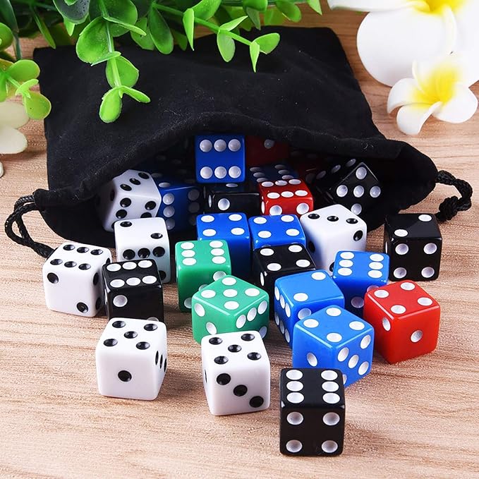AUSTOR 50 Pieces Game Dice Set, 5 Colors Square Corner Dice with Velvet Storage Bag, Play Games Like Tenzi, Farkle, Yahtzee, Bunco or Teaching Math