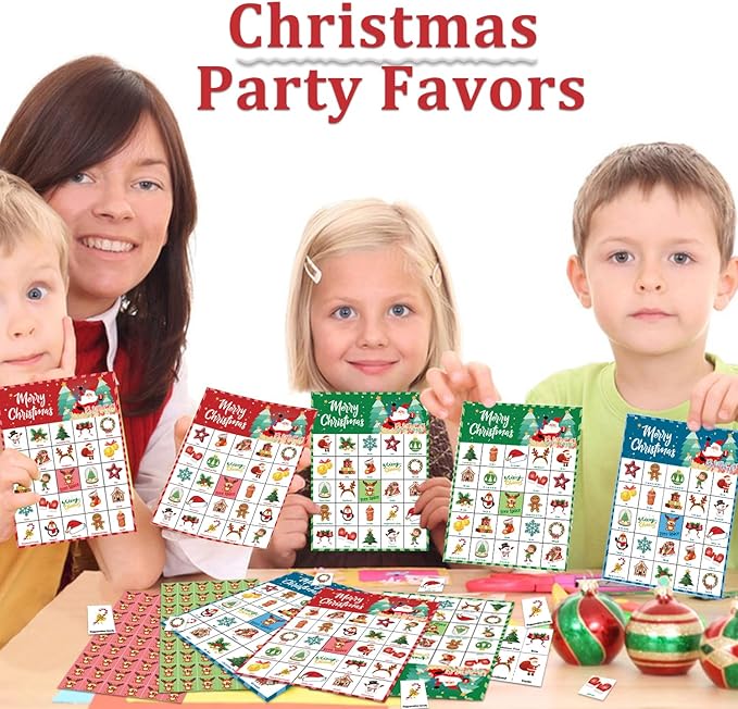 VESPRO 46PCS Christmas Bingo Game Cards for 30 Players Christmas Party Games for Kids Party Classroom Activities