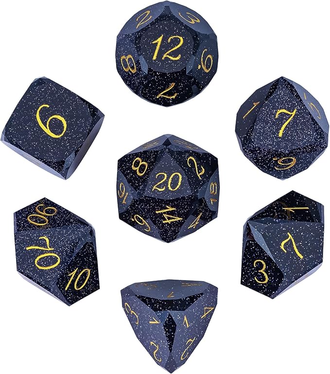 UDIXI 7PCS Gemstone DND Dice Set, Blue Sandstone D&D Multifaceted Diamond-Cut Polyhedral Dice Set with Gift Case for Dungeons and Dragons, RPG, and Tabletop Games