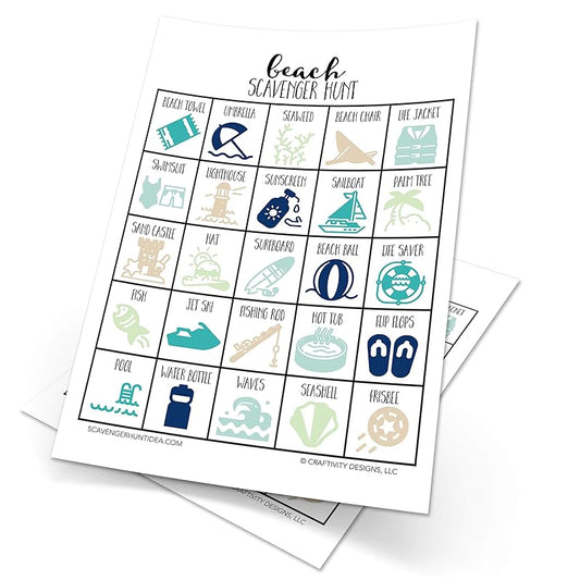 Beach Scavenger Hunt Games for Kids, Outdoor or Indoor, Birthday Party, Road Trip, Travel Activities, Includes 10 Dry Erase Markers and Cards, Family Game Night