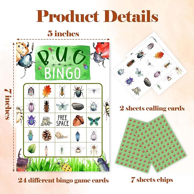 Bug Games Bingo Cards, Insect Theme Bingo Game, Bug Camping Nature Game for Family Friends Large Multiplayer Group Activities, Bug Party Birthday Favors Gifts -06