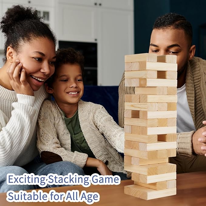 Giant Tumble Tower, 56 PCS Wooden Stacking Game (Stack to 3.5FT) - Pine Stack Timber Board Play with Carrying Bag-Classic Indoor/Outdoor Games for Adults Family