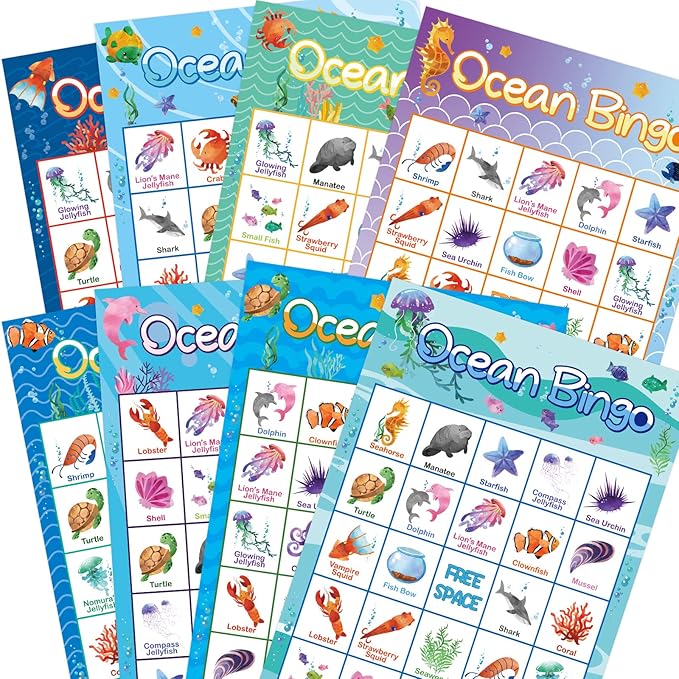Ocean Bingo Game 24 Players for Kids Under Sea Party Game Supplies
