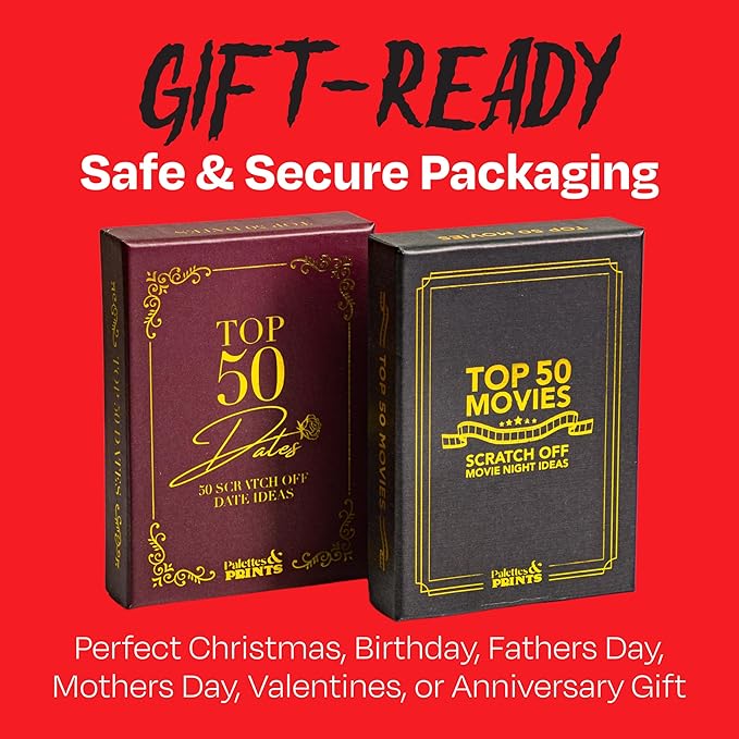 Premium Top 50 Horror Movies Scratch Off Cards - Horror Movie Gifts for Movie Night - Horror Lovers Gifts for Men & Women - Scary Movie Gifts - Horror Merch - Complete The Horror Fan Challenge