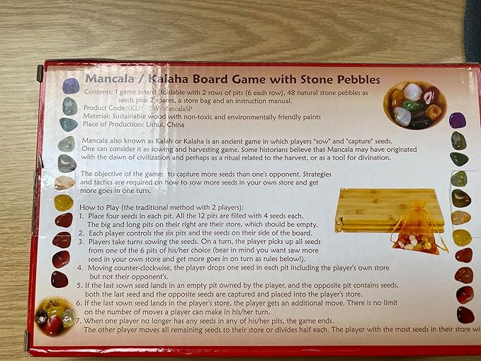 TOWO Mancala Board Game - Kalaha Board Game with Folding Wooden Board Natural Stone Pebbles -Families Board Games-Mancala Games Strategic Game for Kids Adult