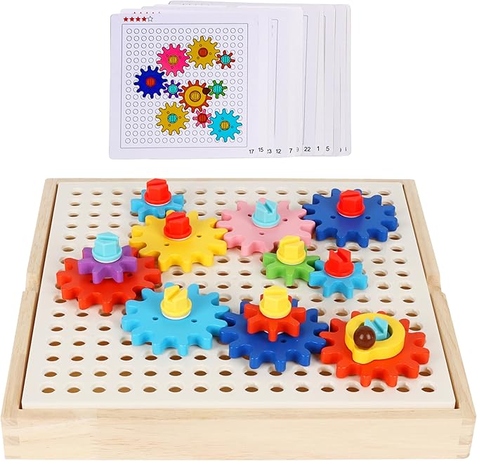 Montessori Gear Puzzle Game, Wooden Colorful Gears and Screws, Montessori-Inspired Learning, Educational Learning & Fine Motor Skills, for 3 4 5 6 7 8 9 Year Old