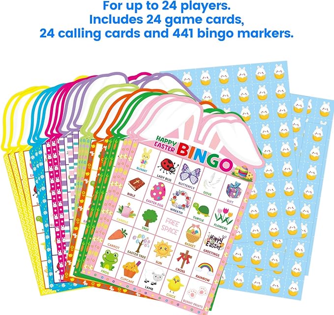 Fancy Land Easter Bingo Game for Kids 24 Players Die-Cut Party Supplies Classroom Party Activities Game