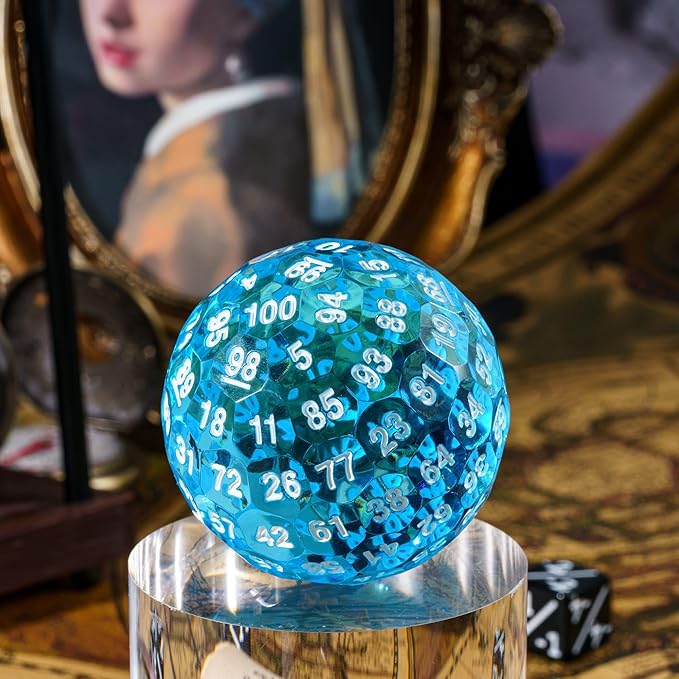 Upgraded D100 Dice, Single 100 Sided Polyhedral Dice D100 Die 50mm, D&D Dice D100 Game Dice, 100 Sided Cube with Metal Storage Tin(T Blue/White Font)