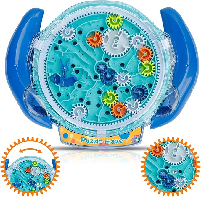 Mind Puzzles for Kids Ages 3-12, 3D Maze Puzzles, Brain Games, Brain Teasers Gravity Maze Ball Puzzle Toy Gifts, Hard Challenge, Gear Wheel Labyrinth Game Maze with One Steel Marbles - Blue