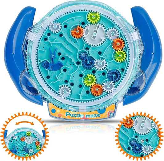 Mind Puzzles for Kids Ages 3-12, 3D Maze Puzzles, Brain Games, Brain Teasers Gravity Maze Ball Puzzle Toy Gifts, Hard Challenge, Gear Wheel Labyrinth Game Maze with One Steel Marbles - Blue