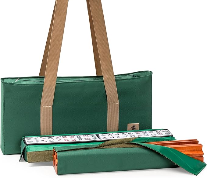 Yellow Mountain Imports American Mahjong Set, Huntington with 166 Melamine Mahjong Tiles, Mineral Green Soft Case - 4 All-in-One Racks with Pushers, Scoring Coins, Dice, and Wind Indicator