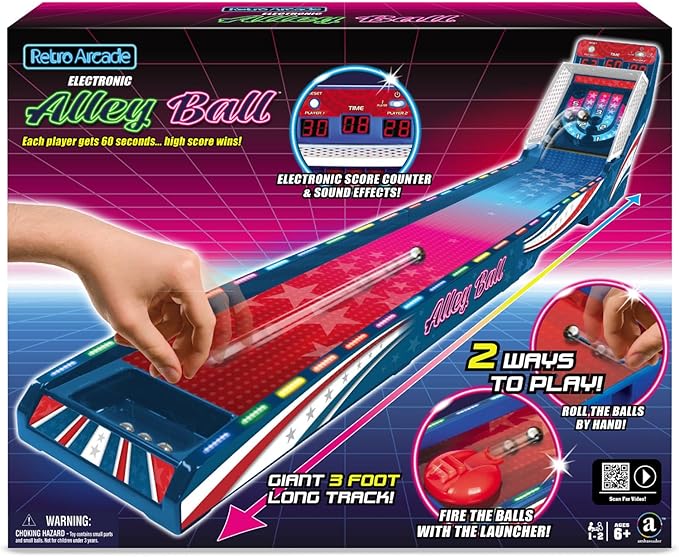 Retro Arcade Electronic: Alley-Ball - Tabletop Game, 3' Track, Scoreboard & Sound Effects, 1-2 Players, Ages 6+