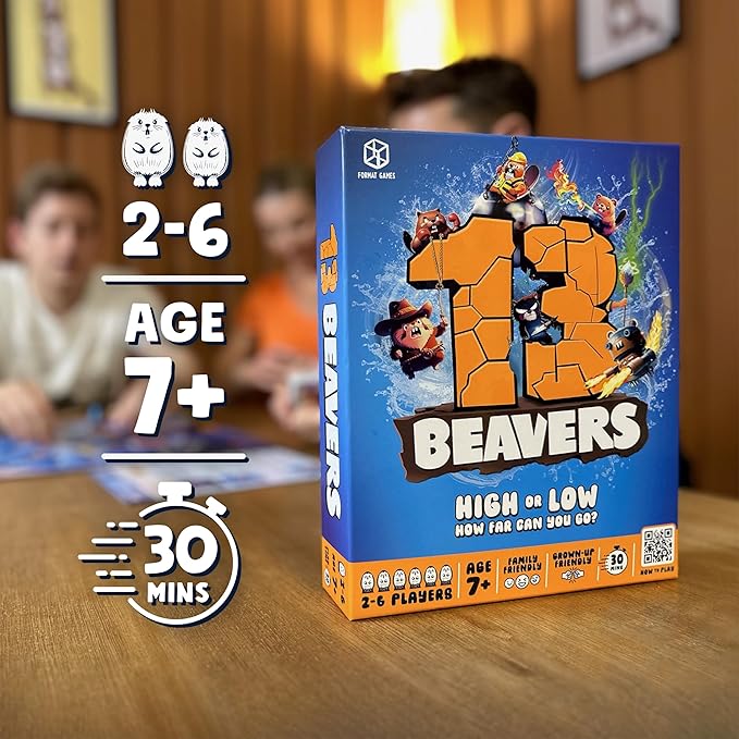 13 Beavers Board Game - The Riveting Beaver Journey, Family-Friendly Card Guessing Adventure, Ever-Changing Gameplay! Ages 7+, 2-6 Players, 30-45 Minute Playtime, Made