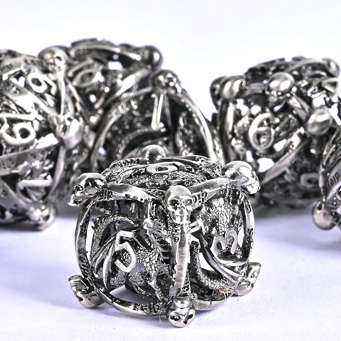 DND Metal Dice Set, UBEUCK 7PCS Gear Metal DND Dice Set for Dungeons & Dragons Board Games Boxes (Antique Nickel dice)