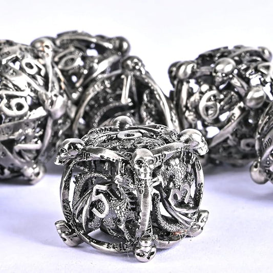 DND Metal Dice Set, UBEUCK 7PCS Gear Metal DND Dice Set for Dungeons & Dragons Board Games Boxes (Antique Nickel dice)