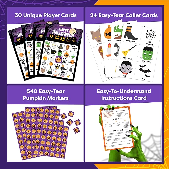 Halloween Games For Kids Party - Halloween Bingo - Fun Game For Up To 30 Players - Halloween Kids Crafts - Halloween Crafts - Halloween Party Games For Kids - Halloween Game - Halloween Kids Games