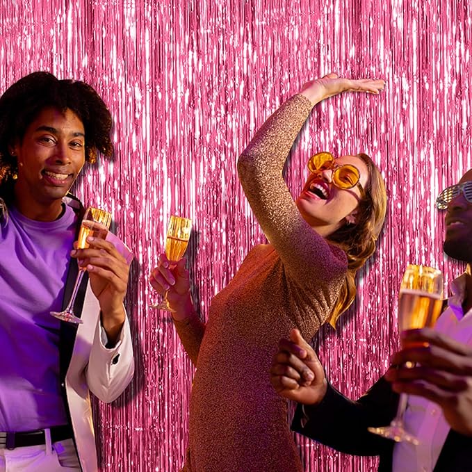 10 Pack Pink Backdrop Party Decorations Tinsel Curtain Party Backdrop Foil Fringe Birthday Decorations Photo Booth Streamer Backdrop Pink Theme Bachelorette Graduation Party Decorations