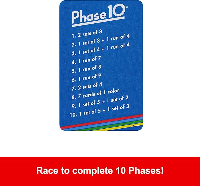 Mattel Games Phase 10 Card Game for Families, Adults & Kids, Challenging & Exciting Rummy-Style Play with Storage Tin (Amazon Exclusive)