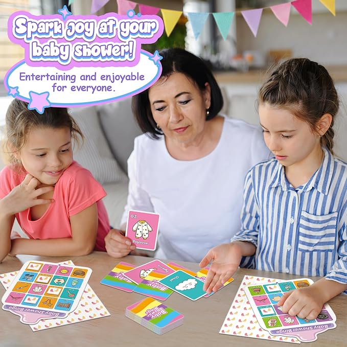 Baby Shower Games for Girl or Boy - 40 Bingo Cards, Activities for Adults and Kids, Party Ideas