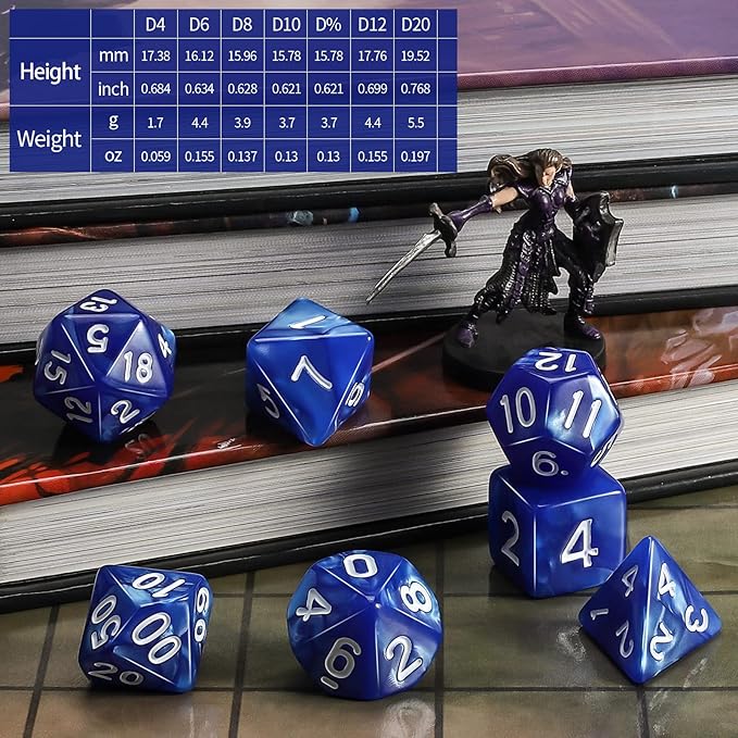 QMay DND Dice Set 15 X 7 Polyhedral Dice (105pcs) with 1 Large Flannel Bag, D&D Dice (D4 D6 D8 D10 D% D12 D20) for Dungeons and Dragons RPG MTG Table Games