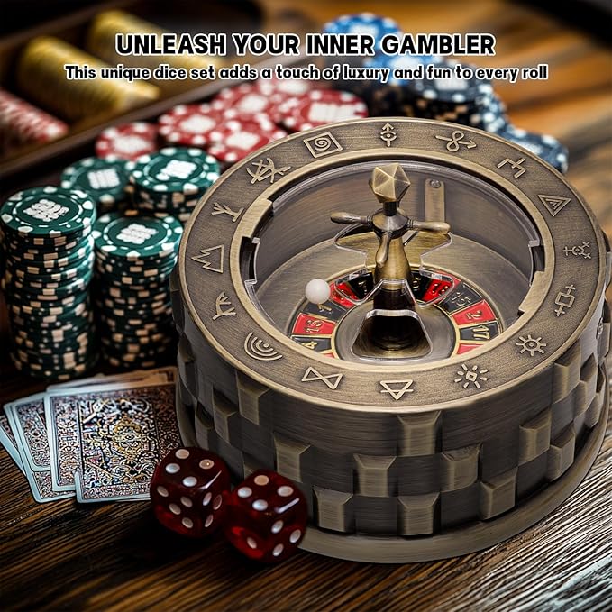 CZYY Roulette Dice - 7-in-1 Metal Spinner Dice Set, Unique Spinning Dice, Desk Fidget Gadget - Cool DND Role Playing Dice, Gift & Accessories for D&D, Tabletop RPG, Board Game (Bronze)
