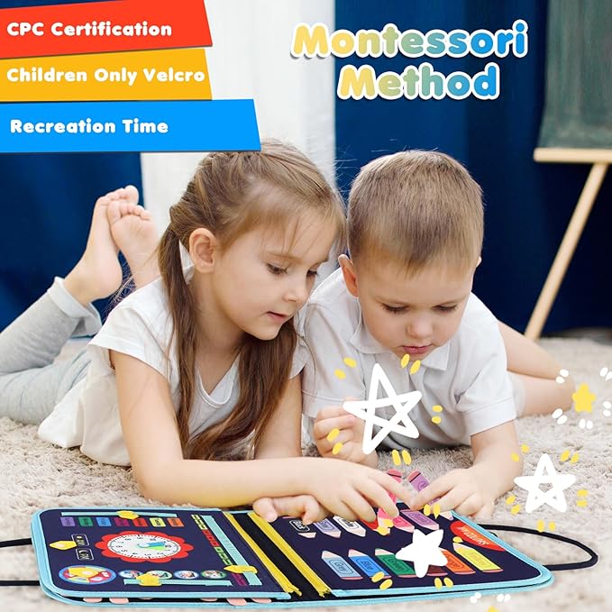 Satisure Toddler Busy Board, Busy Board Montessori Toy for 2 3 4 Year Old, Toddler Activity Book Travel Toys for Preschool Sensory Busy Activities Learning Busy Toy,Gift for Boys Girls Dinosaur