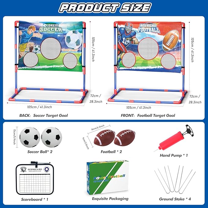 2-in-1 Football Target Toss Game,Soccer Football Games for Kids,Indoor Soccer Ball, 0utdoor Toys for Kids 8-12 with 2 Footballs & 2 Soccer Balls, Backyard Games,Party Family Game
