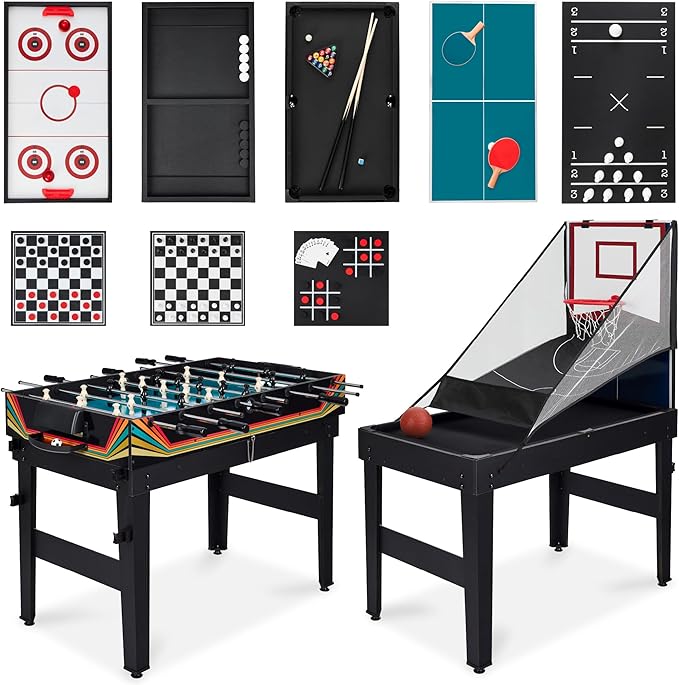 Best Choice Products 13-in-1 Combo Game Table Set for Home, Game Room, Friends & Family w/Ping Pong, Foosball, Basketball, Air Hockey, Archery, Chess, Checkers, Shuffleboard, Bowling