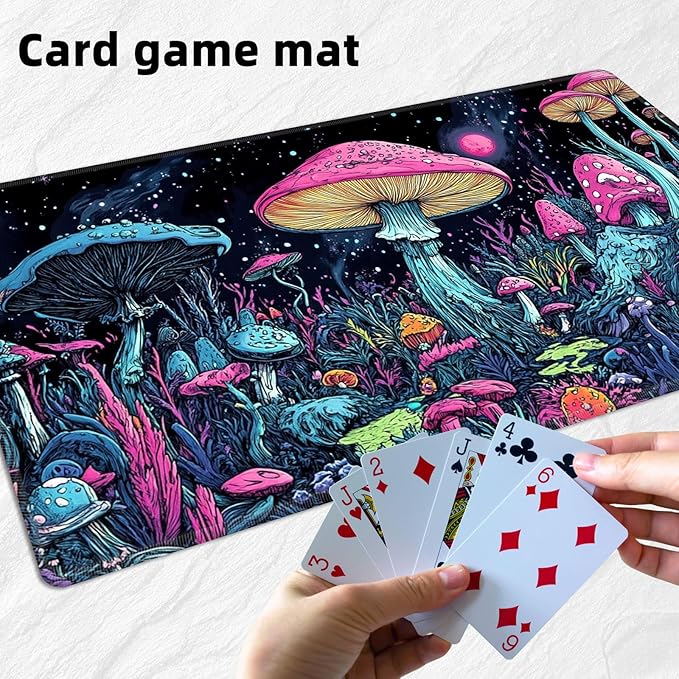 for MTG Playmat with Storage Bag, for TCG Playmat and Playing Card Mat for Magic Board Games, Non-Slip Colorful Mushroom Desk Mat, Stitched Edges Game Mat, Rollable & Foldable Card Playmat