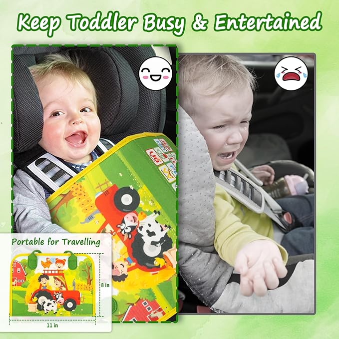Busy Book for Toddlers 1-3, Farm Toddler Busy Board Montessori Toys for 1 2 3 4 Year Old, Sensory Board Preschool Learning Toys Quiet Books Birthday Gifts for Girls Boys, Travel Toys for Airplane Car