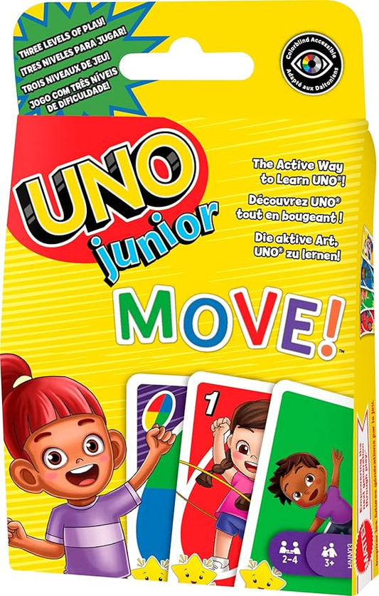 Mattel Games UNO Junior Move! Card Game for Kids Featuring Active Play, Simple Rules, 3 Levels of Play & Matching