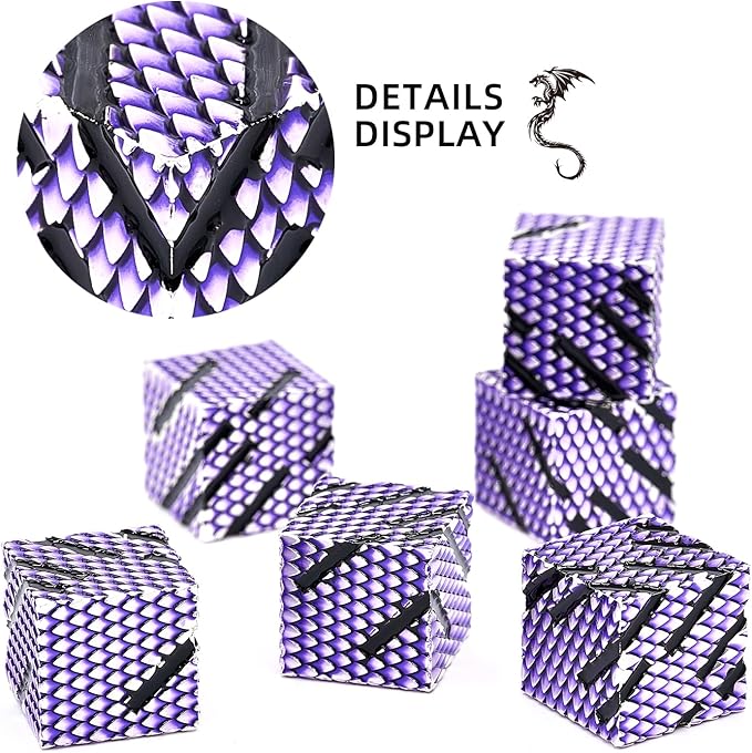 Metal Dice Set D&D, HNCCESG 6 Piece Dice Heavy Metal Dragon Scale Design DND Dice Set for Dungeons and Dragon,Tabletop RPG Game(Ls-Purple)