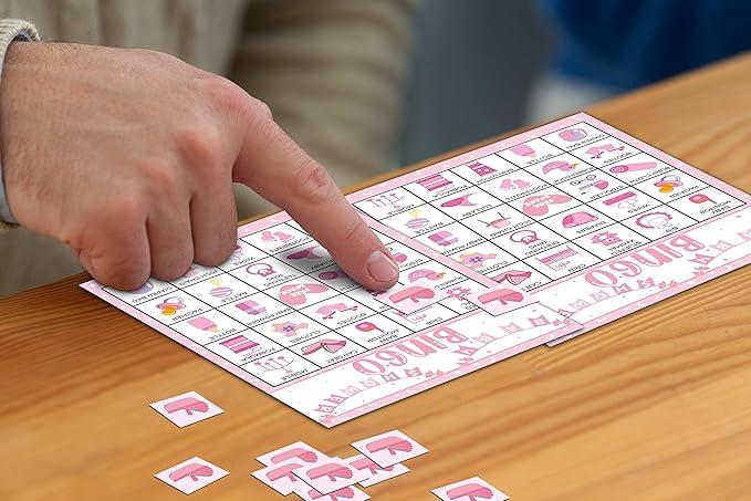 Pink Shower Party Bingo Cards, Shower Bingo Game, Shower Party Games for Adults, Gender Reveal Party Games Favors Supplies Decorations, 24 Players Bingo Game (A03)