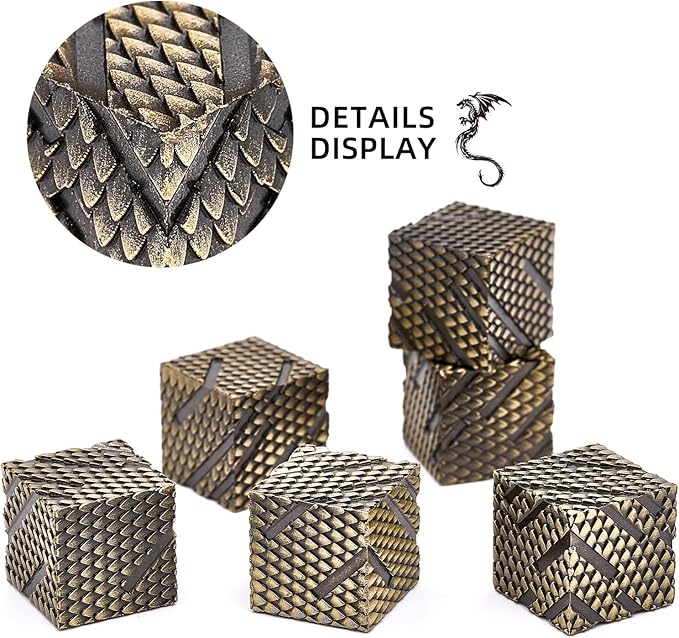 D&D Dice Set,6PCS Unique Dragon Scale Design Zinc Alloy Dice for Dungeons and Dragons, Board Game MTG DND Yahtzee(Ls-Bronze)