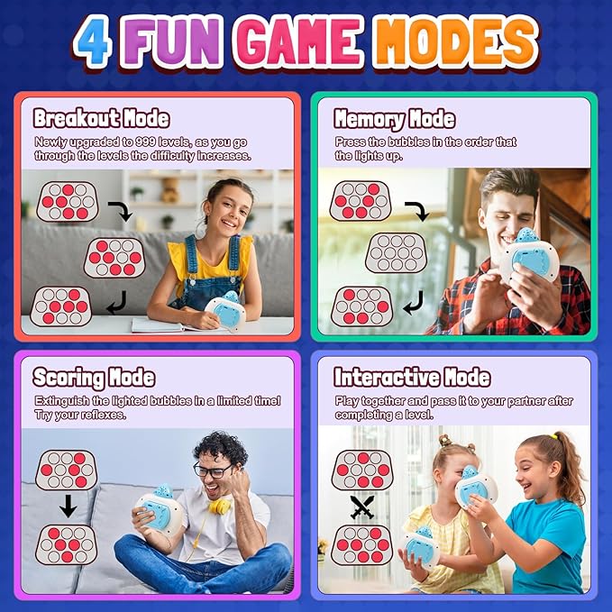 Fast Push Game Pop Toy - Electronic Quick Push Bubble Sensory Fidget Toys Light up Handheld Games with Music, Birthday Toys for Kids Teens Adults Boy Girls (Shark)