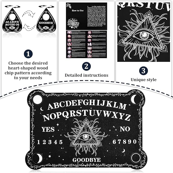Pendulum Dowsing Divination Board Set Black Wooden Talking Board with Planchette Accessories for Teens Adults Birthday Party and Family Gatherings Games Supplies (Eye Style)