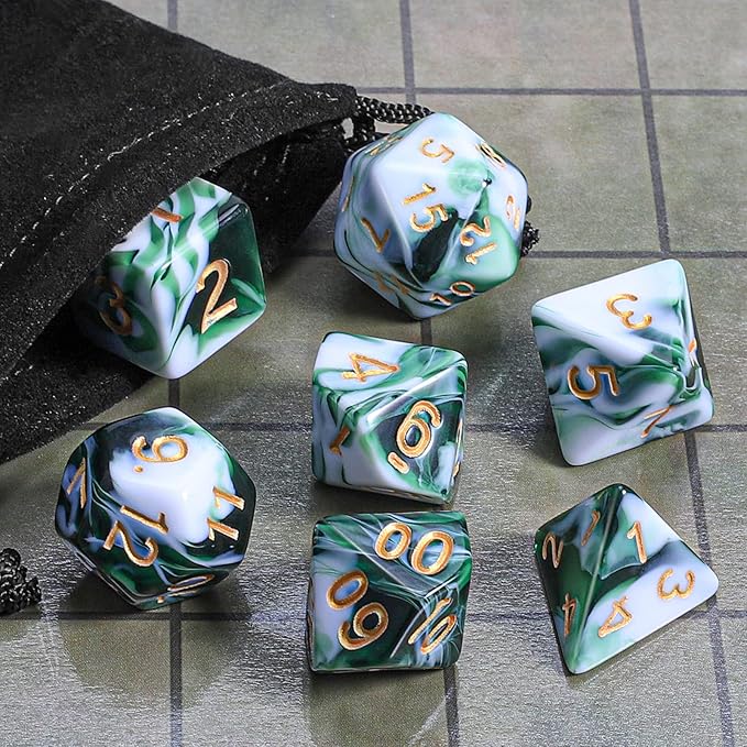 CiaraQ DND Polyhedral Dice Set with a Black Dice Bag for D&D RPG MTG Role Playing Table Games