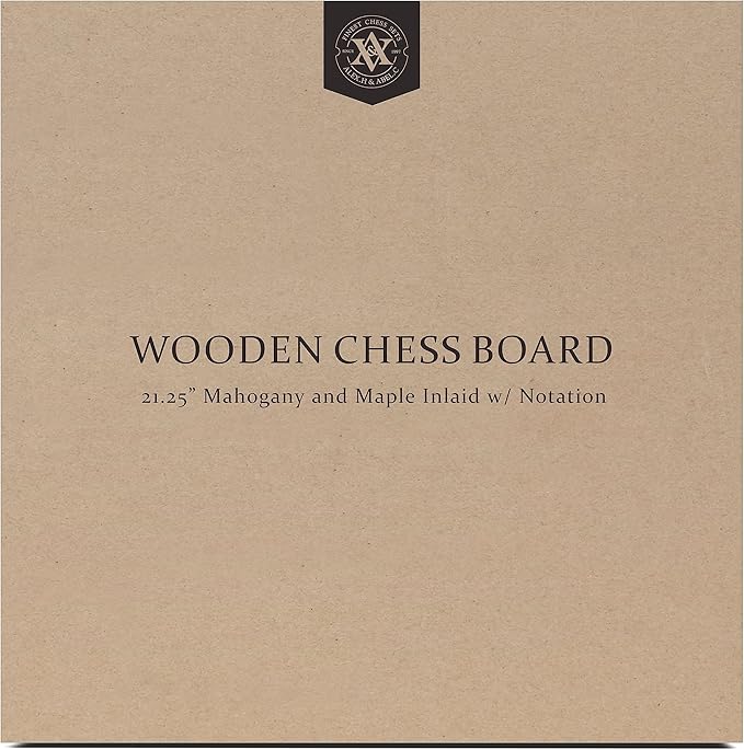 A&A 21.25" Professional Wooden Tournament Chess Board/Mahogany & Maple Inlaid / 2.25" Squares w/Notation