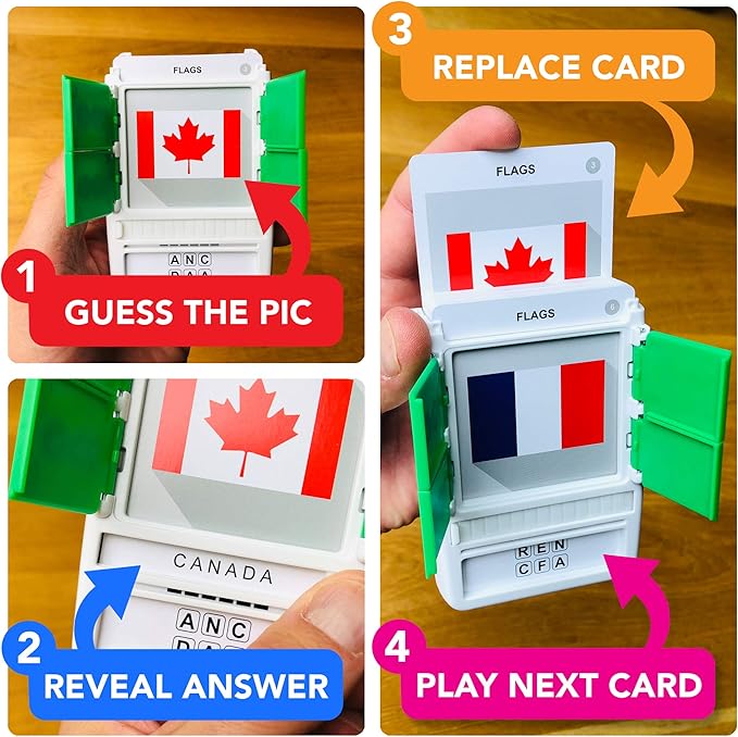 100 PICS Flags of The World Travel Game - Learn 100 Country Flags | Flash Cards with Slide Reveal Case | Geography Card Game, Gift, Stocking Stuffer | for Kids and Adults | Ages 6+