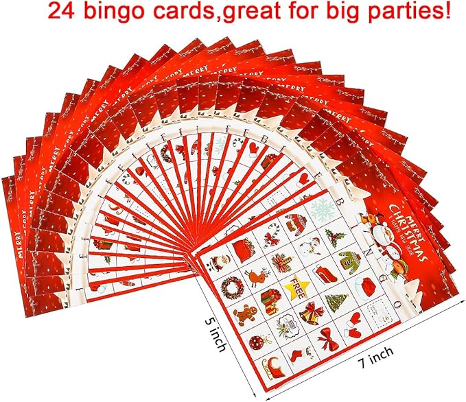 MISS FANTASY Christmas Bingo Game for Kids - 24 Players Bingo Cards Christmas Games Crafts Christmas Bingo Game for Large Group, Christmas Games for Family Classroom Activities Party Favors Supplies