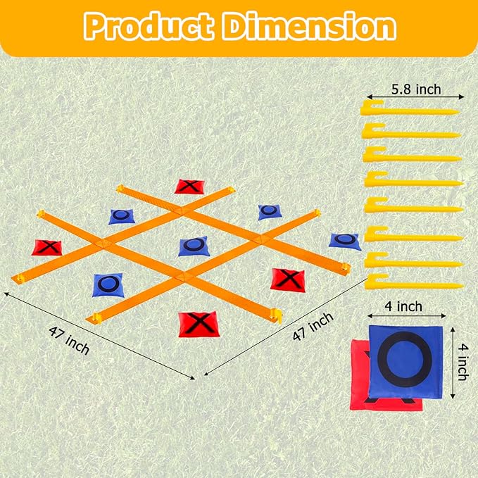 Tic Tac Toe Game - 4 Ft x 4 Ft Giant Bean Bag Toss Tic Tac Toe Outdoor Game for Backyard, Camping, Lawn, Fun Outdoor Games for The Family and Kids - Portable Yard Game Requires No Assembly