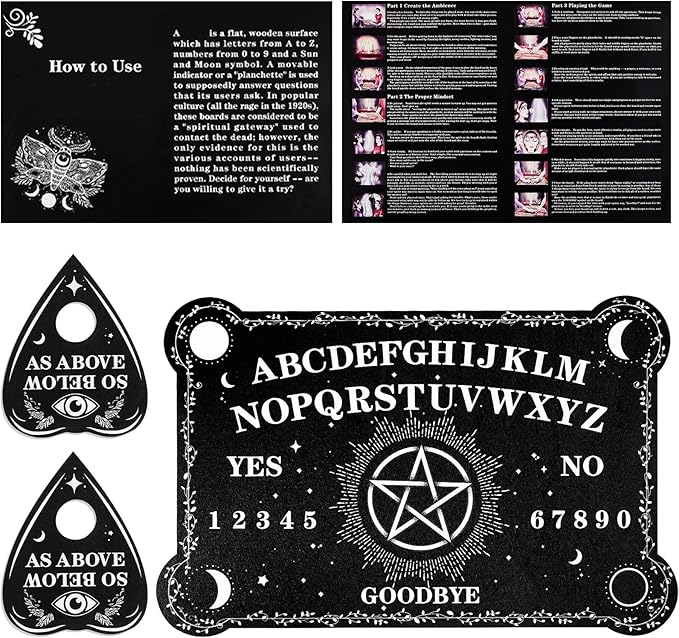 Pendulum Dowsing Divination Board Set Black Wooden Talking Board with Planchette Accessories for Teens Adults Birthday Party and Family Gatherings Games Supplies (Pentagram Style)