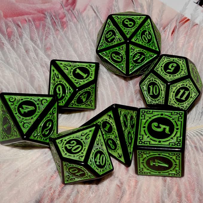 Carving in Green Black DND Dice Set for Board Game