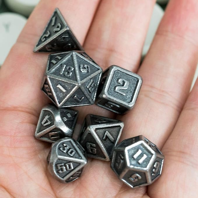UDIXI Mini Dice DND Metal Dice Set, 10mm Tiny Small Metal D&D Polyhedral Dice Set for Dungeons and Dragons Role Playing Games (Silver)