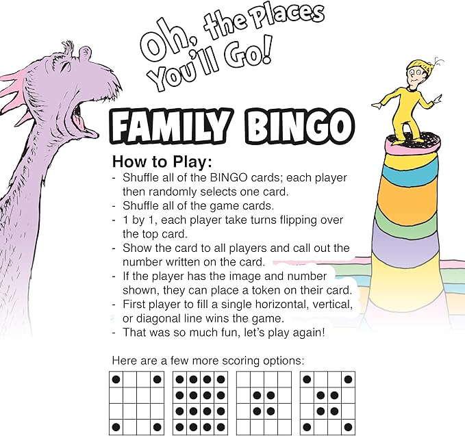 AQUARIUS Oh, The Places You'll Go! Family Bingo Game - Fun Family Party Game for Kids, Teens & Adults - Entertaining Game Night Gift - Officially Licensed Merchandise