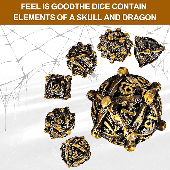 DND Metal Dice Set, UBEUCK 7PCS Gear Metal DND Dice Set for Dungeons & Dragons Board Games Boxes (Gold dice)