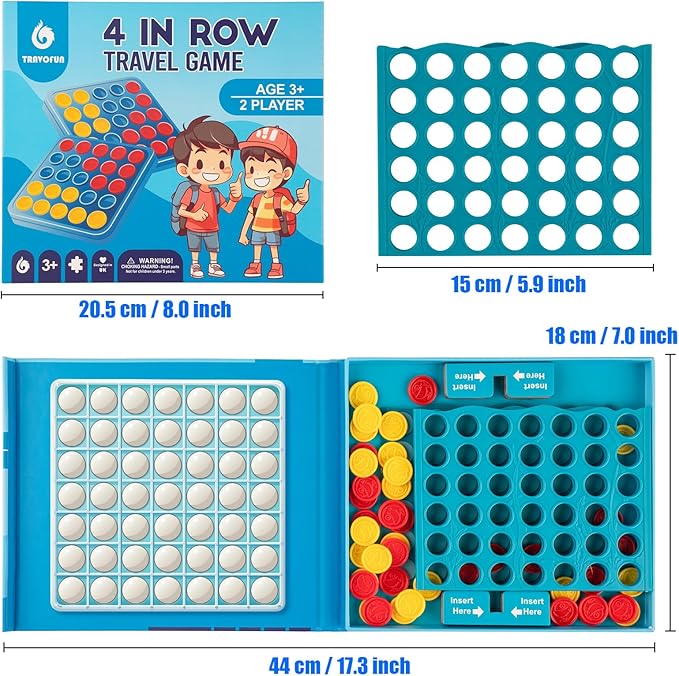 4 in a Row Game for Kids 3-8 - Perfect Travel Toy for Toddlers - Fun Road Trip & Airplane Activity - Camping Game Essentials for Kid