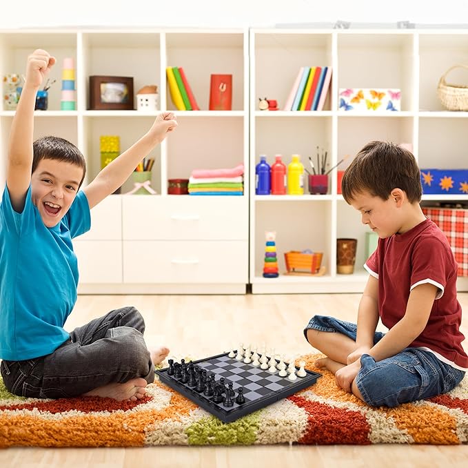 Gamie Magnetic Travel Chess Game, Foldable Portable Chess Board Game for Kids, Entertaining Road Trip Toys, Travel Games, and Desktop Toys for Adults